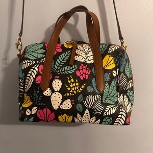 Fossil Fiona Satchel Dark Floral Crossbody & Double Handle Purse